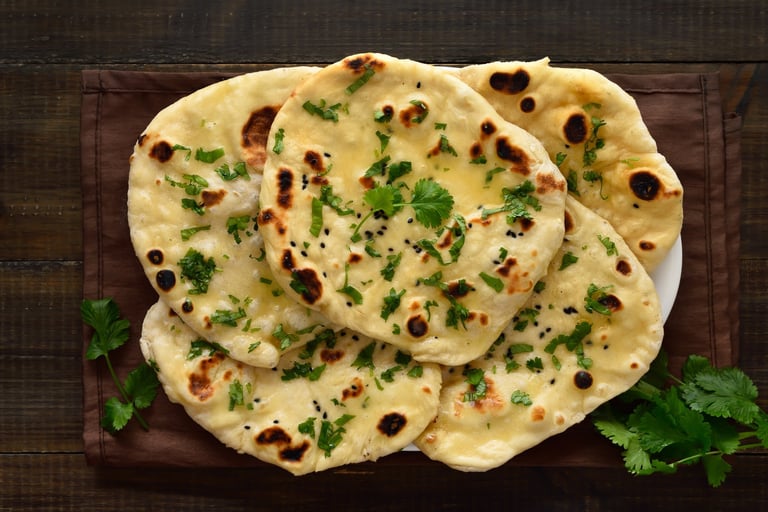 Homemade indian naan bread. Top view, flat lay